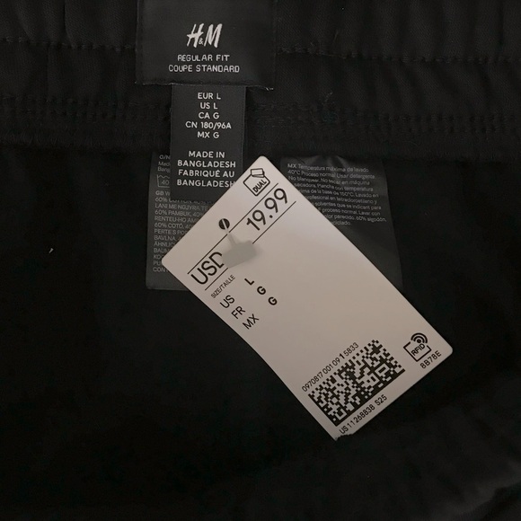 New H&M Black Minimalist Regular Fit Drawstring Joggers with pockets size L NWT - Picture 13 of 14
